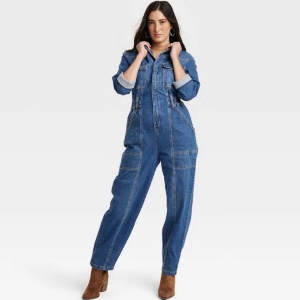 Denim utility jumpsuit